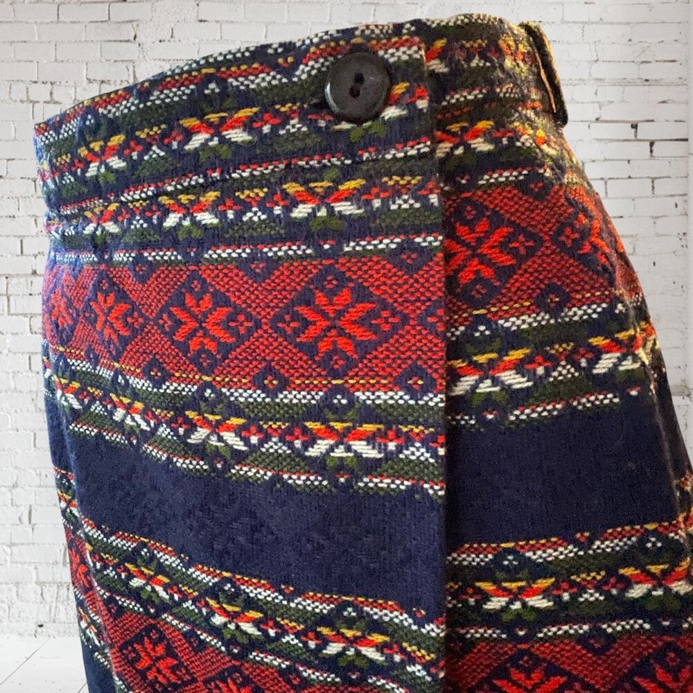Vtg 70s Fleischman CA Long Wrap Skirt Scandinavian Acrylic Fair Isle Size 10